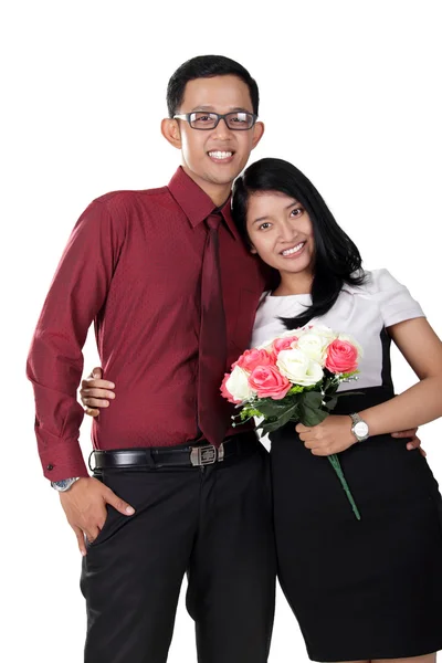 亚洲对年轻夫妇的画像上白色, 孤立 — 图库照片