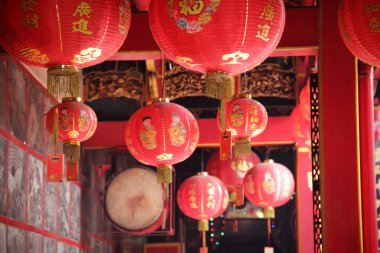 Red lanterns at Chinese temple clipart