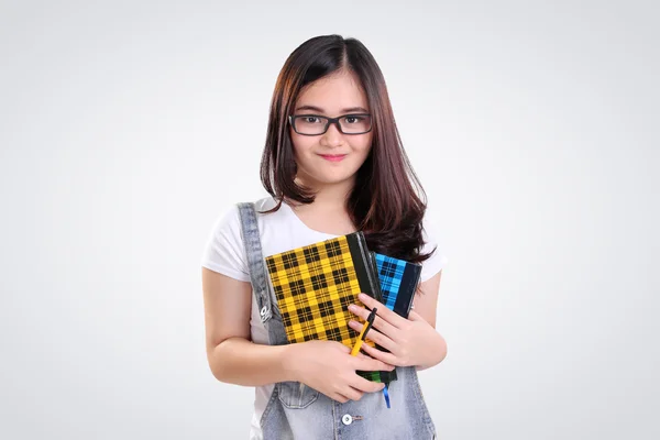 Bezaubernde nerdy girl portrait auf weiß — Stockfoto