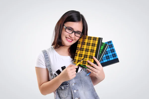 Escuela nerd pose con libros — Foto de Stock