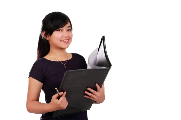 Female employee with folder isolated — Stock Photo, Image