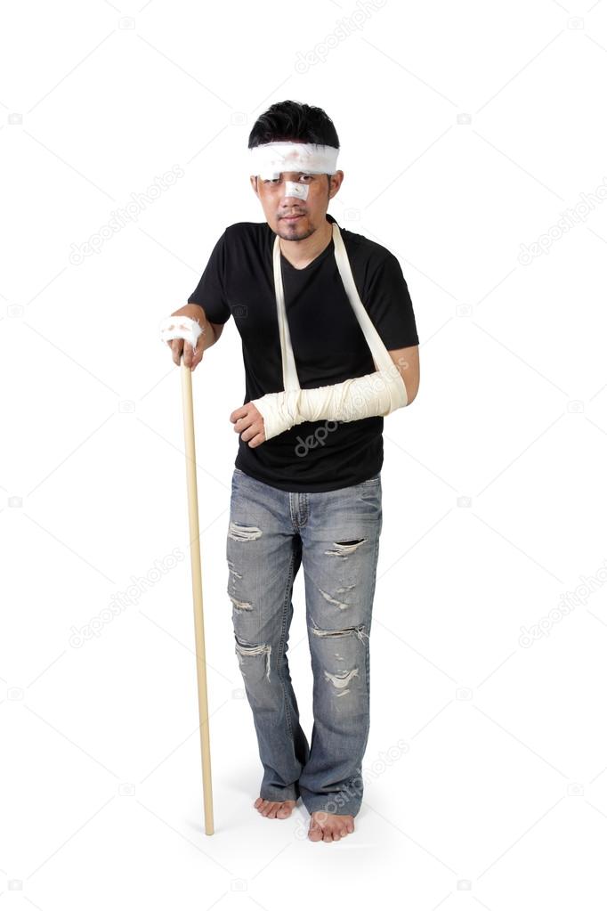 Disabled man walking full body