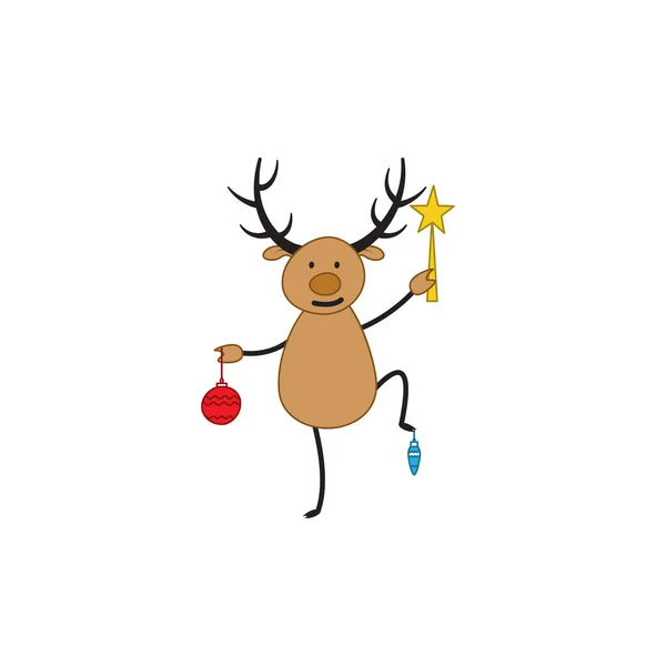 クリスマスの鹿だ クリスマスのトナカイはクリスマスのおもちゃを保持する メリークリスマス ベクターイラスト — ストックベクタ
