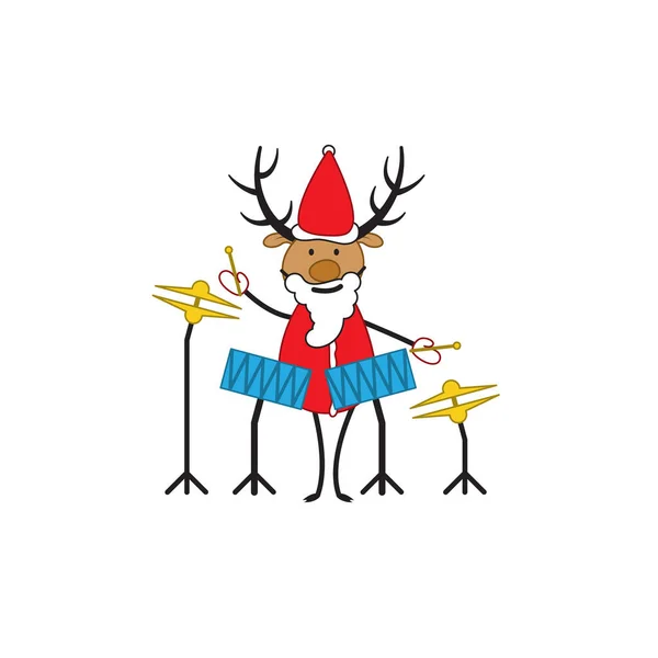 クリスマスの鹿だ クリスマスのトナカイが太鼓を演奏 メリークリスマス ベクターイラスト — ストックベクタ