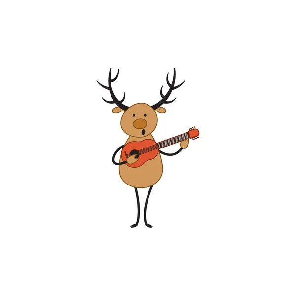 クリスマスの鹿だ クリスマスのトナカイがギターを弾いている メリークリスマス ベクターイラスト — ストックベクタ