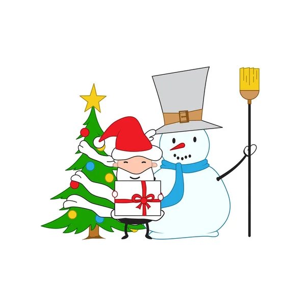 Feliz Santa Claus Muñeco Nieve Personajes Cuento Hadas Feliz Año — Vector de stock