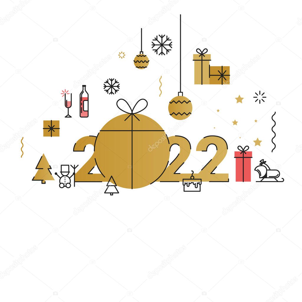 Business Happy New Year 2022 greeting card. 2022 year of the tiger. Vector illustration for greeting card, banner for website, social media banner, marketing material. Vector illustration.