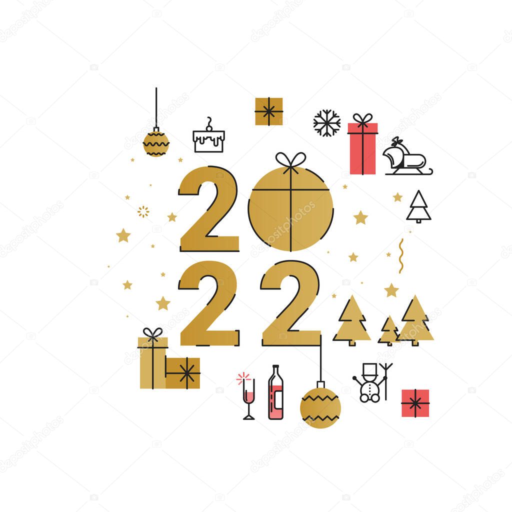 Business Happy New Year 2022 greeting card. 2022 year of the tiger. Vector illustration for greeting card, banner for website, social media banner, marketing material. Vector illustration.