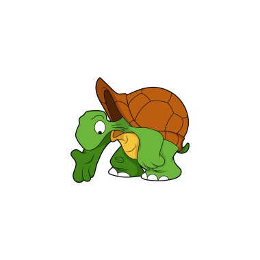 Çizgi film karakteri. Kaplumbağa aşağıya bakıyor. Kaplumbağa aşağı bakıyor. Beyaz arka planda izole edilmiş. Hayvan teması. Vektör illüstrasyonu.