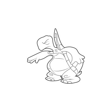Çocuklar için boyama kitabı. Çizgi film karakteri. Kaplumbağa korktu ve gözlerini kapattı. Siyah çizgili siluet. Beyaz arka planda izole edilmiş. Hayvan teması. Vektör illüstrasyonu.