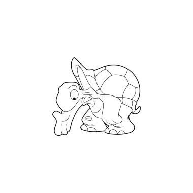 Çocuklar için boyama kitabı. Çizgi film karakteri. Kaplumbağa aşağıya bakıyor. Siyah çizgili siluet. Beyaz arka planda izole edilmiş. Hayvan teması. Vektör illüstrasyonu.