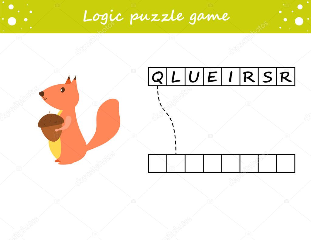 Logic puzzle game. Learning words for kids. Find the hidden name. Activity page for study English. Game for children. Vector illustration.