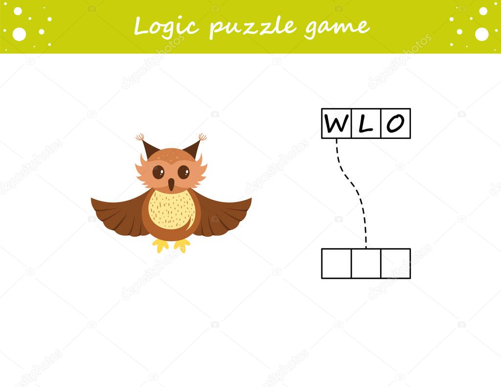 Logic puzzle game. Learning words for kids. Find the hidden name. Activity page for study English. Game for children. Vector illustration.