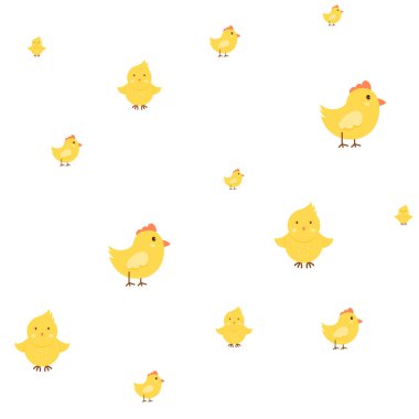 Kusursuz bir baba ve komik bir tavuk. Neşeli, yaratıcı tavuk karakteri. Dizayn için patern.