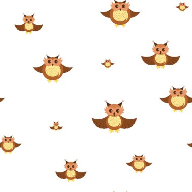 Tuhaf baykuşlarla kusursuz bir desen. Neşeli, yaratıcı bir baykuş ve baykuş karakteri. Dizayn için patern.