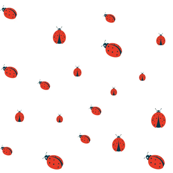 瓢虫无缝图案 可爱的瓢虫或瓢虫简单的平面设计红色和黑色 在白色背景上孤立的向量图 — 图库矢量图片