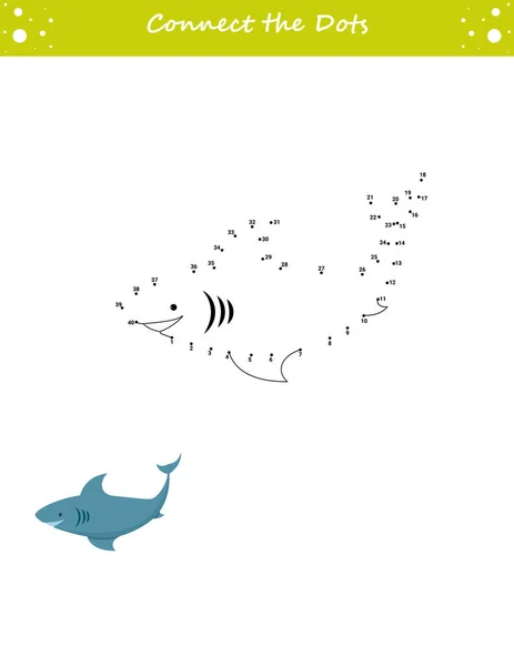 Dibujamos Tiburón Punto Punto Dibuja Una Línea Juego Para Niños — Archivo Imágenes Vectoriales
