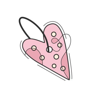Soyut elle çizilmiş şirin bir kalp şeklinde pizza dilimi. Yemek, aşk ve eğlenceli tasarımlar için minimum pastel vektör çizimi.