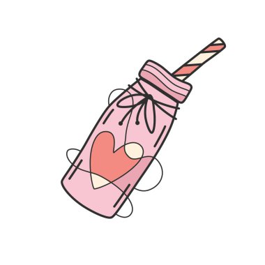 Soyut sanat tarzında kalbi olan sevimli bir şişe. Aşkı, ilgiyi ve olumlu duyguları simgeleyen minimum pastel vektör çizimi. Sevgililer Günü Tasarımları için mükemmel.