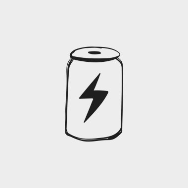 Bir çizim yıldırım sembollü bir kutu gösteriyor. Bu enerji ya da gücü temsil edebilir. Tasarım basit, beyaz yüzeyde siyah çizgiler kullanılıyor. Cesur bir grafik görünümü vurguluyor..