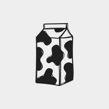 Modern karalama stilinde el çizimi süt karton vektör çizimi. Gıda tasarımı, markalaşma, market grafikleri, posterler ve ambalaj kavramları için mükemmel..