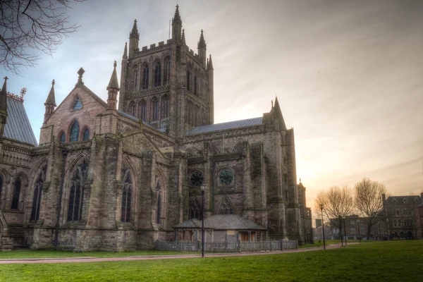 Hereford katedral günbatımı Hdr — Stok fotoğraf