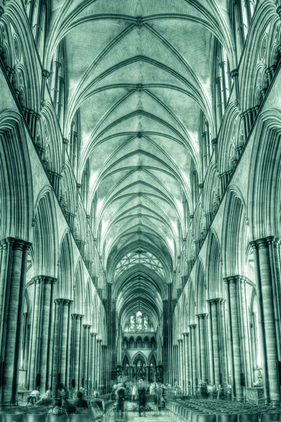 Salisbury kathedrale nave decke hdr — Stockfoto