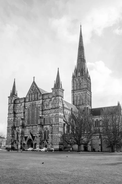 Salisbury Cathedral West Front zwart-wit fotografie — Stockfoto