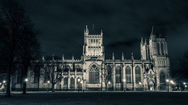 Bristol Cathedral by night BW