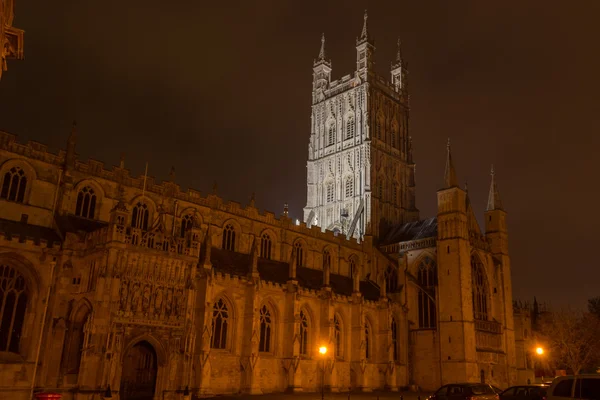 İngiltere, Gloucester - gece 2015, Güney tarafından 12 Şubat Katedrali — Stok fotoğraf