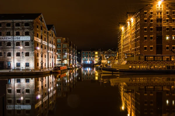 De historische haven Gloucester per nacht — Stockfoto