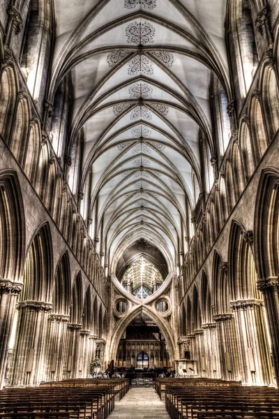 Catedral de Wells en el interior, Nave HDR — Foto de Stock