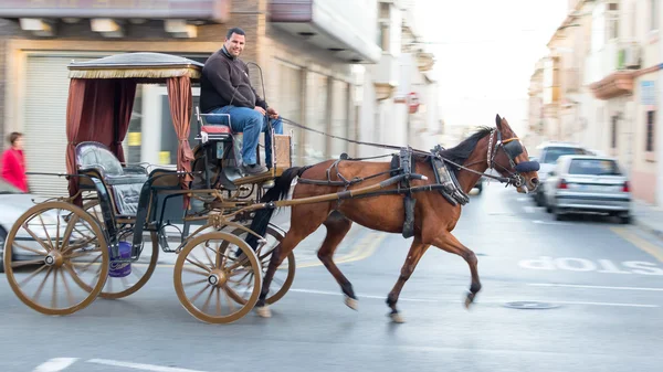 Un hombre con un carro tirado por caballos en las calles de Malta —  Fotos de Stock