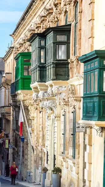 Maltese green balconies, Valletta — Stock Photo, Image