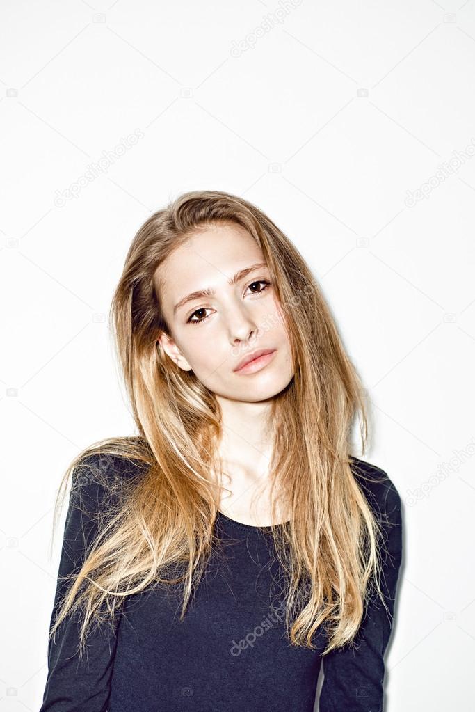 hipster girl posing on white background