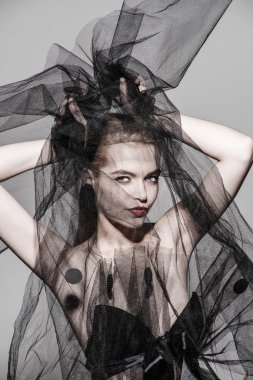 profesyonel güzellik modeli yüz peçe moda kadın sanat vogue fotoğraf kırmızı dudaklar