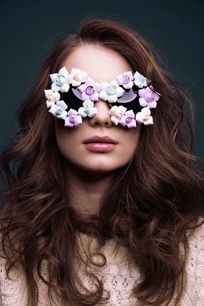 Fashion woman mask sunglasses design decorative portrait — Stock Photo, Image