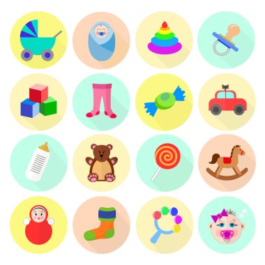 Çocukların temasında renkli simgelerin vektör kümesi 