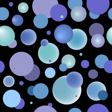 Siyah arkaplanda vektörsüz mavi ve açık mavi yuvarlak geometrik desen