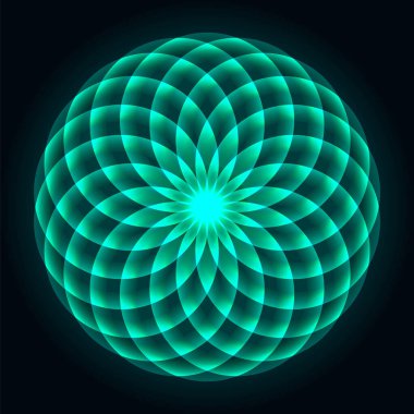 Mandala tasarımı. Hayat Çiçeği. Kutsal Geometri. Dönen dairelerin şekli. Matematiksel sembol. Denge ve uyum. Vektör illüstrasyonu.
