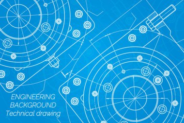 Mavi arka planda makine mühendisliği çizimleri. Değirmen makinesi Milli. Teknik Tasarım. Koruyun. Ayrıntılı plan.