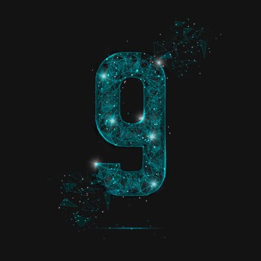 Dokuz numaranın soyut mavi görüntüsü. Çokgen çizimler, gece gökyüzündeki yıldızlara benzer. Ya da cam kırıklarına. Web sitesi, web, internet için dijital tasarım