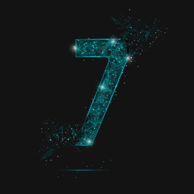 Bir numaranın soyut mavi görüntüsü. Çokgen çizimler, gece gökyüzündeki yıldızlara benzer. Ya da cam kırıklarına. Web sitesi, web, internet için dijital tasarım