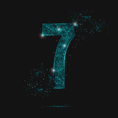 Bir numaranın soyut mavi görüntüsü. Çokgen çizimler, gece gökyüzündeki yıldızlara benzer. Ya da cam kırıklarına. Web sitesi, web, internet için dijital tasarım