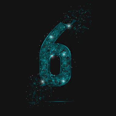 Altı numaranın soyut mavi görüntüsü. Çokgen çizimler, gece gökyüzündeki yıldızlara benzer. Ya da cam kırıklarına. Web sitesi, web, internet için dijital tasarım