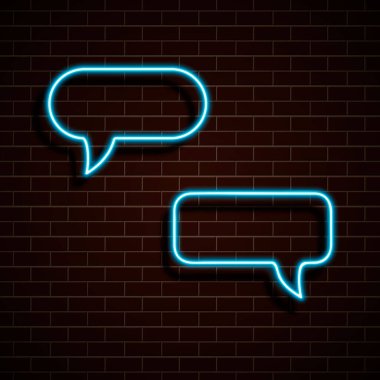 Tuğla duvardaki neon mavi çerçeveler. Vektör İllüstrasyonu