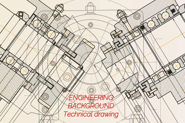 浅层背景的机械工程图纸 铣床主轴 技术设计 盖住蓝图 矢量说明 — 图库矢量图片