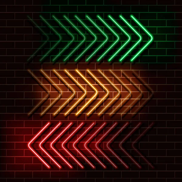 Neon Green Yellow Red Arrows Brick Wall Vector Illustration — Stock Vector