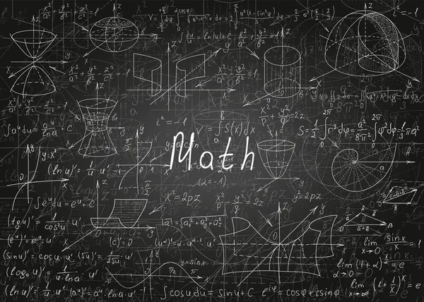 Matematiksel Formüller Arka Plan Için Siyah Kirli Bir Karatahtaya Elle — Stok Vektör