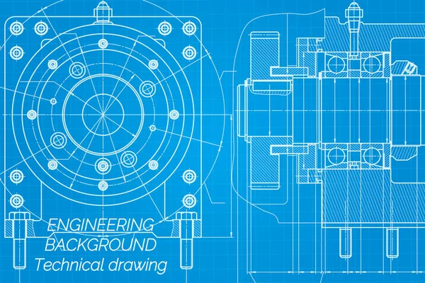 Maschinenbauzeichnungen Auf Blauem Hintergrund Fräsmaschine Spindel Technisches Design Deckel Drauf — Stockvektor